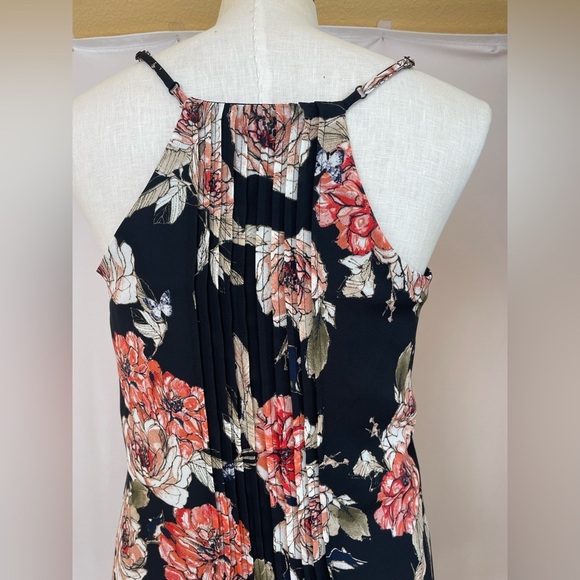 Sanctuary spring fling black and floral pleats spaghetti strap mini dress size L - Picture 6 of 7